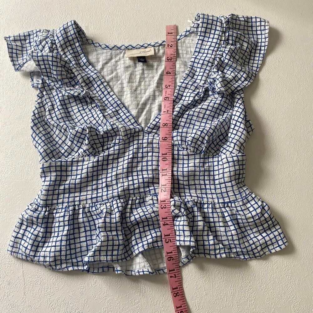 Universal Thread Blue Check Ruffle Peplum Top Small - Picture 6 of 10